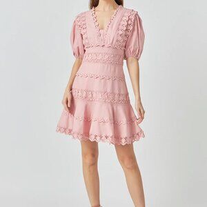 NWT Endless Rose Plunge Neck Cotton & Linen Dress in Dusty Pink Size S